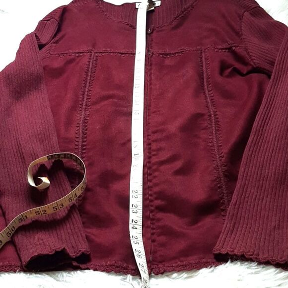 IKC Vintage   Burgundy Leather  Suede Leather Sweater Jacket Linen XL - Picture 5 of 9